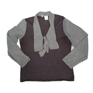 Nara Camicie Brown & Patterned Long-Sleeve Top Made In Italy Size 7 US 16 work c